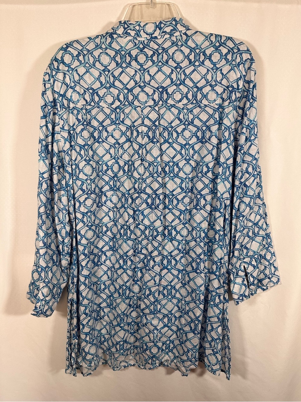 Chico's Blue White Lattice Trellis Linen Popover Tunic Blouse Size 3 XL / 16 - Picture 3 of 8